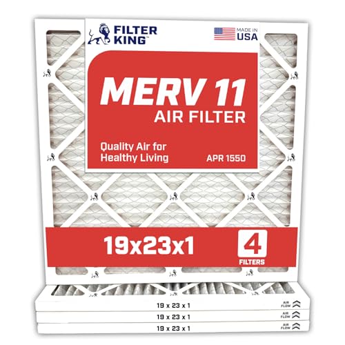 Filter King 19x23x1 Air Filter | 4-PACK | MERV 11 HVAC Pleated A/C Furnace Filters | MADE IN USA | Actual Size: 19 x 23 x .75
