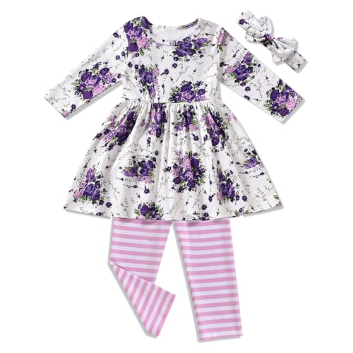 Image of Toddler-Girls-Fall-Clothes-Set Little Girls Highlow Tunic Tops+Leggings Outfit Boutique Clothing