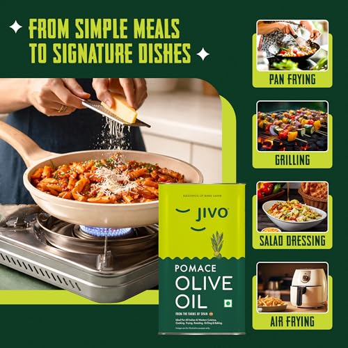 Image of Jivo Everyday Cooking Pomace Olive Oil 3 Litre | Imported from Spain | Rich in MUFA, Low in Saturated Fat | Ideal for Frying, Roasting & Baking | Cooking Oil for Daily Use
