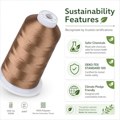 Image of Simthread 5500Yds /5000M 40WT Polyester Embroidery Thread Light Brown 323 | High-yardage 5000M spool offers smooth feeding and stable 40WT polyester thread for home and commercial embroidery machines.