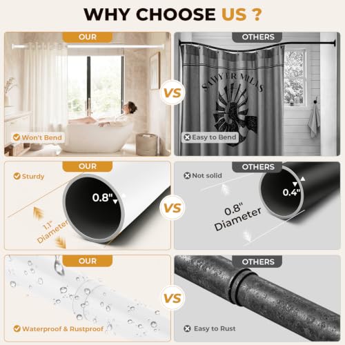 Image of Heavy Duty White Shower Curtain Rod 30-100 In AdjustableTension Curtain Rod | No Drilling for Windows Bathroom Outdoor Closet 1.1 inch Dia Spring Stainless Steel Rustproof Anti-Slip Easy Installation