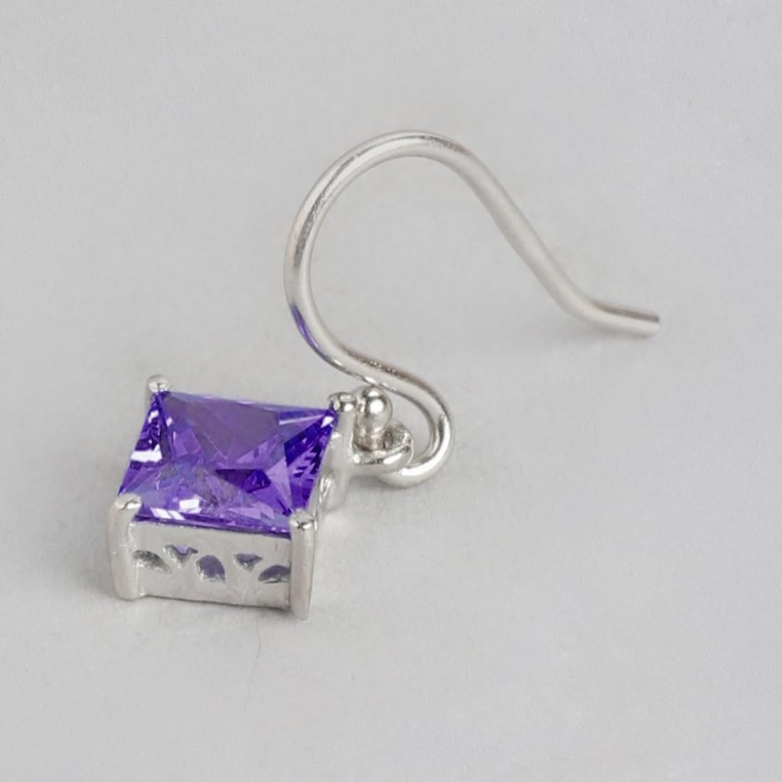 925 Silver Purple CZ Rhodium Fish Hook Earrings Hallmark