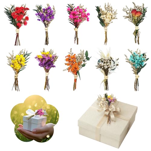 TILONKJ 10 Pièces Petit Bouquet de Fleurs Séchées,Bouquet Déco en Fleurs Séchées Naturelles,pour Scrapbooking,Bullet Journal,Albums Photos,Enveloppes...