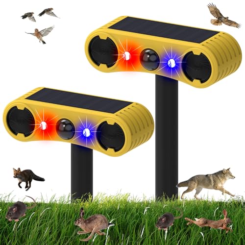LAFEINA Solar Motion Sensor Alarm 129dB Loud Sound Siren Alarm with Red Blue Flashing Light for Home Farm Garden Orchard Barn Yard (2)