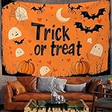 Süßes Oder Saures Gekritzel Wandteppich Halloween Poster Fotohintergr& Wandteppiche Wandbehang - Große Größe Wohnzimmer Schlafzimmer Dekoratives Hängendes Wandtuch, Orange, 100X75Cm