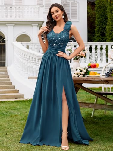 Image of Miusol Women's Vintage V-Neck Sequined Split Formal Evening Maxi Dress