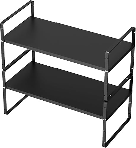 SANNO Organizador de estantes de cocina expandibles, altura ajustable, gran apilable, armario de cocina, organizador de despensa y mostrador,