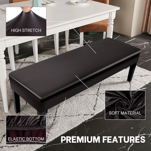 Image of SearchI Waterproof Dining Bench Cover, Stretch Washable Long Bench Seat Covers, Rectangle Dining Table Bench Slipover for Dining Room, Living Room, Kitchen(Pu Chocolate)