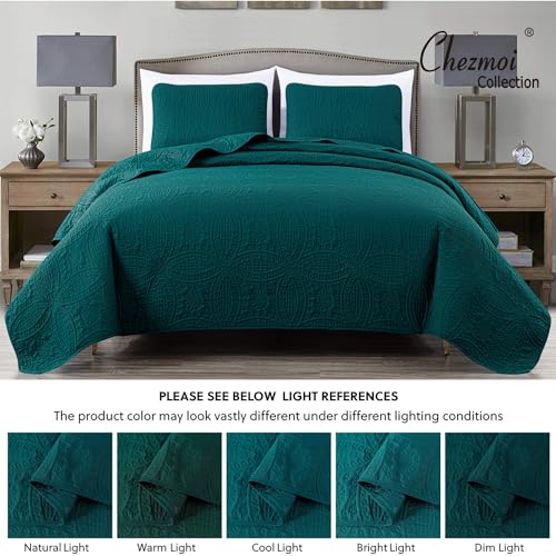 Image of Chezmoi Collection Austin 3-Piece Oversized Bedspread Coverlet Set (King, Teal)