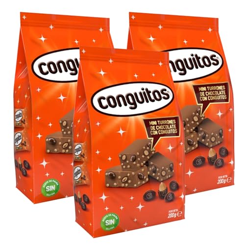 Conguitos Lote de 3 Bolsitas de Mini Turrones de Chocolate 200G
