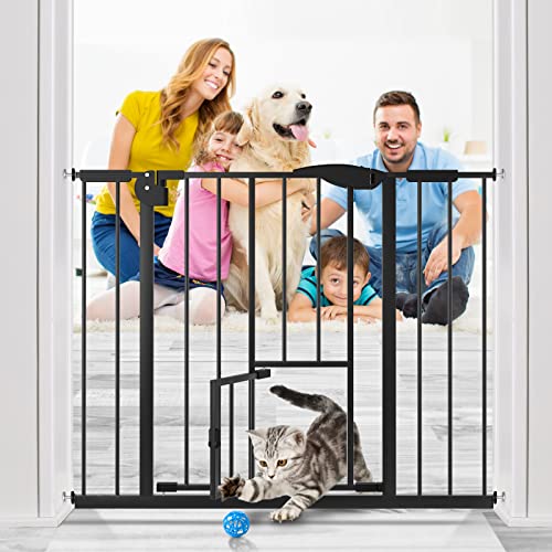 Kfvigoho Baby Gate with Cat Door, 40.5in Wide Dog Gate Doorways 30in Height Safety Child Gate for Stairs Pet Gate 20in Walk Thru Door 2.75