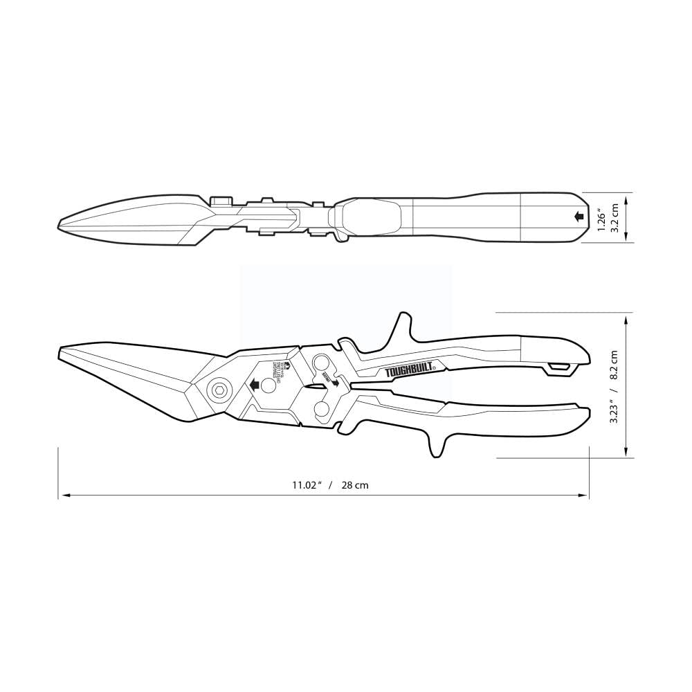 ToughBuilt H4-60-SOL Aviación Tin Snip Straight Offset corte largo, (TB-H4-60-SOL)