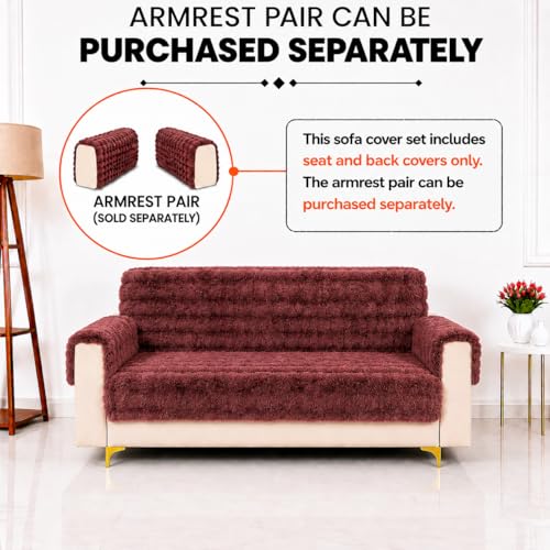 Image of Homerz Premium Rabbit Fur Sofa Cover with Anti-Skid Backing, Soft Plush Fabric Sofa Protector for Living Room Furniture (Pink, 2 Seater, Seat Cover with Backrest)