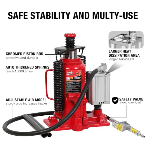 Image of BIG RED 20 Ton Hydraulic Aluminum Alloy Pump /Pneumatic Quick Lift Welded Car Bottle Jack, Longer Lifespan, Ideal for Car, Pickup, Truck, SUV, Industrial Engineering