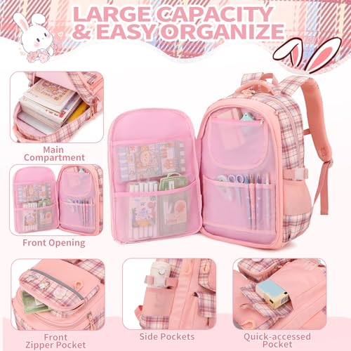 Girls School Backpacks Kids Bookbags for Primary Elementary High Students Teen Girls Cute 17inch Book Bag (Purple-Buny)2