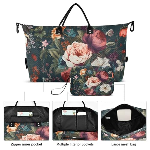 Large Travel Duffel Bag, Colorful Roses Sports Tote Gym Bag, Shoulder Weekender Overnight Bag for Women Men, Carry On Luggage with Toiletry Bags2