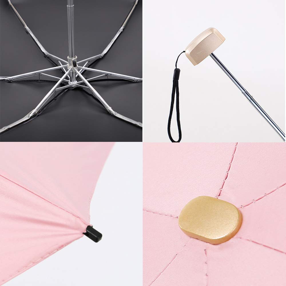 ZOCONE Mini Ombrello da Viaggio, Mini Ombrello Ultraleggero Portatile Compatto Ombrello Pieghevole Ombrello da Viaggio, 99% UV Resistenza & 100% Impermeabile(Pink)