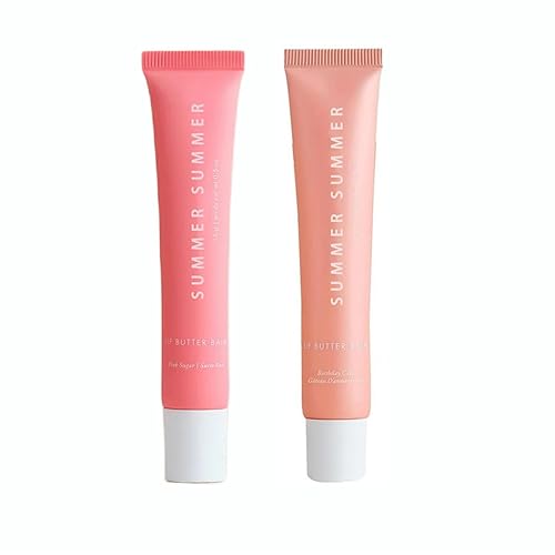 2 PCS Summer Lip Butter Balm, Conditioning Lip Gloss Lip Balm for Dry Lip, Soothing Lip Care (Pink Sugar+Birthday Cake, 15g) - Pink Sugar+Birthday Cake - 15g