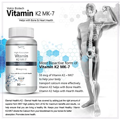Image of Vokin Biotech Vitamin K2 MK-7- Support Bone & Heart Health - 55mcg - (90 Capsules)