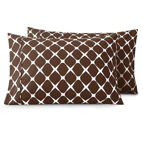 Image of Elegant Comfort Luxury Ultra-Soft 2-Piece Pillowcase Set - 1500 Premium Hotel Quality Microfiber Double Brushed - Wrinkle Resistant, King Size, Bloomingdale Chocolate Brown