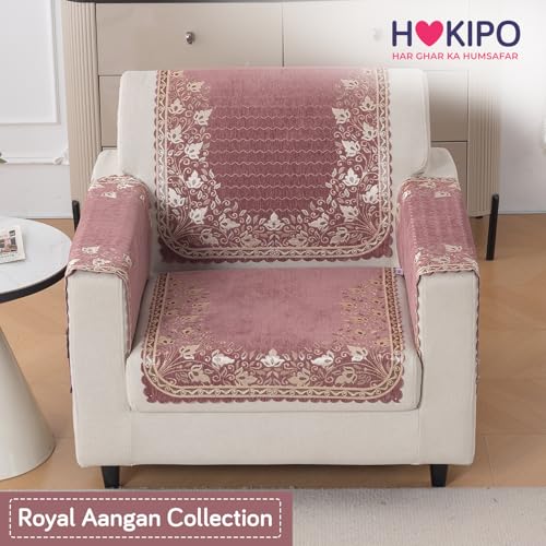 Image of HOKIPO Gulabi Jaal Premium Chenille Jacquard Sofa Cover for 1 Seater for Seat & Back, 'Royal Aangan Series' (IN-1006-L1*2)