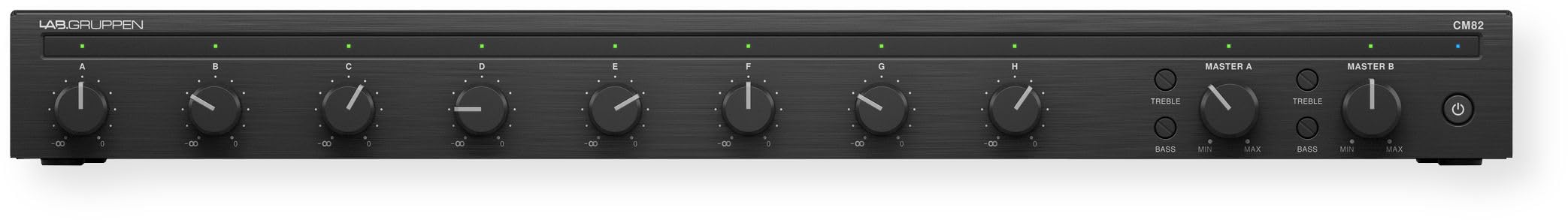 Lab Gruppen CM82 Commercial Mixer, 8 Inputs and 2 Outputs, 8 Mic/line Inputs with Individual Volume Controls and Output Routing, Configurable Priority Muting, Front Panel Power Control Button