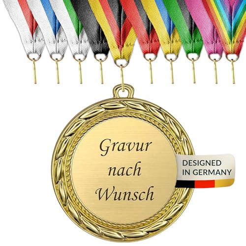 pokal-fabrik Fußball Medaillen aus Metall 70 mm Goldmedaille mit Band Personalisierter Orden mit Gravur für WM Turniere Fußball Events & Kindergeburtstag (optional 1/2/5/10/20 Stück)
