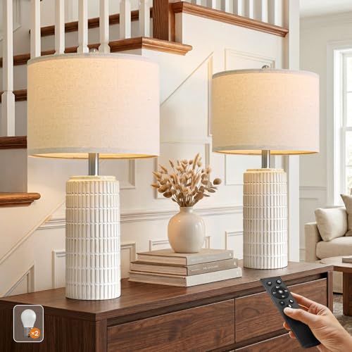 Image of PoKat 23'' Dimmable Table Lamps Set of 2 with Remote for Living Room, White