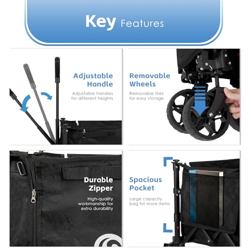 Funhorun XS-BLACK Heavy Duty Collapsible Wagon Carts, Compact Foldable Utility Wagon With Versatile Canvas For Grocery, Camping, Shopping, Garden thumb #3