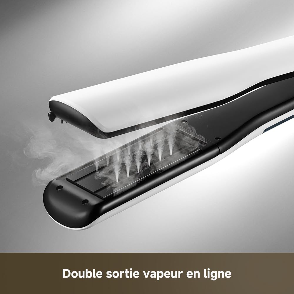 DREAME AuraSteam Straight, Lisseur vapeur à double rangée | Lissage et boucles, plaques larges 3D, réservoir amovible de 20 ml et 5 températures jusqu’à 220 °C
