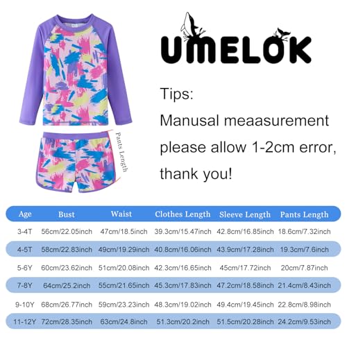 Image of UMELOK Girl Rash Guard Swimsuit 2-Pieces Long Sleeve Bathing Suit 4-12Years | Kids Swimwear Sets,UPF 50+ Sun Protection,Soft And Comfortable Fabric,Swimming Pool,Beach