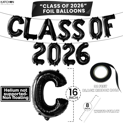 Image of KatchOn, Black Class of 2026 Balloons, 16 Inch, Graduation Decorations Class of 2026 Balloons Black Grad Balloons Party Decoration, 2026 Graduation Decorations, Graduation Party Decorations