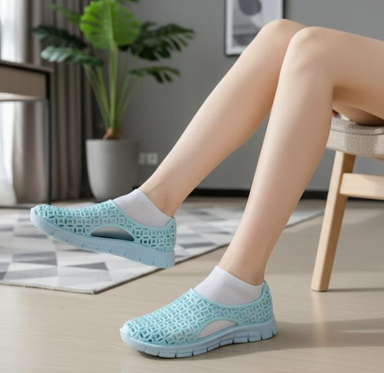 Image of Women's Hollow-Out Slip-On Sandals, Waterproof, Breathable Cutout Design, Casual Flat Shoes