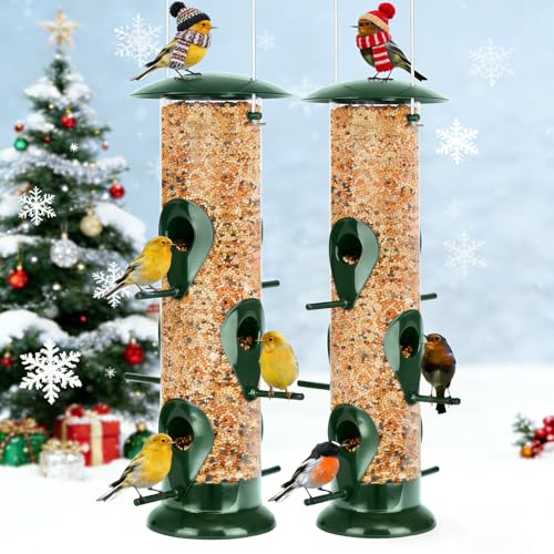 FEED GARDEN Metal Tube Bird Feeders for Outdoors Hanging, 6-Port Bird Feeder for Outside, Finch Feeders for Outside, Squirrel Proof Bird Feeders with Heavy Duty Metal Lid, Chew-Proof, 13 Inch Green