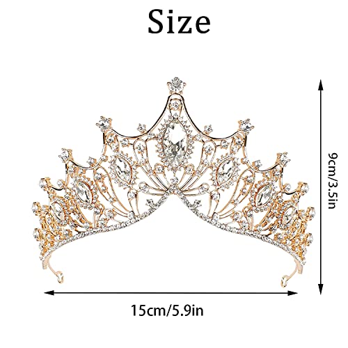 Strass Tiara, Tiara kroon, bruiloft Tiara kroon, meisjes kroon, bruids bruiloft Tiara, prinses bruid Tiara verjaardag koningin kroon, voor feesten, bruiloften, dansfeesten, fotografie rekwisieten (goud) - Image 4
