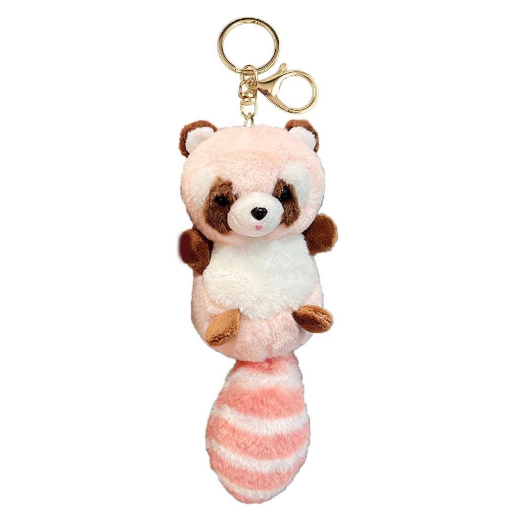 CAZSTYK Plush Big Tailed Raccoon Charm Keychains Cute Pendant Car Keyring Backpack Decoration Fashion Jewelry for Women Girls