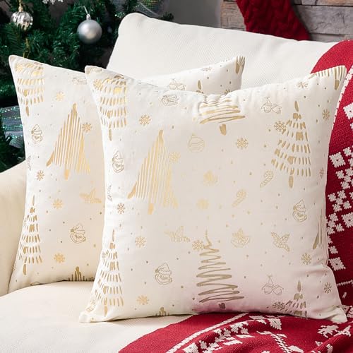 Topfinel Kissenbezug 50x50 Weihnachten Creme 2er Set Samt...