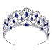 SWEETV Crystal Wedding Tiara for Bride - Rhinestone Princess Crown for Women, Bridal Costume Jewelry Hair Accessories, Blue