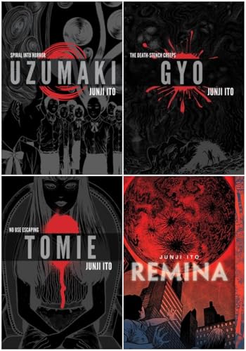 Junji Ito Bestselling 4 Books Collection Set - Uzumaki (3-in-1 Deluxe Edition), Gyo (2-in-1 Deluxe Edition), Tomie (Complete Deluxe Edition), Remina