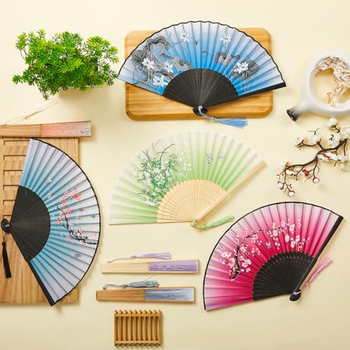 Jetec FS-JETEC-6208 12 Pcs Floral Folding Hand Fans Chinese Style Bamboo Folding Fan Vintage Pattern Hand Fan Handheld Fabric Folding Fan thumb #3