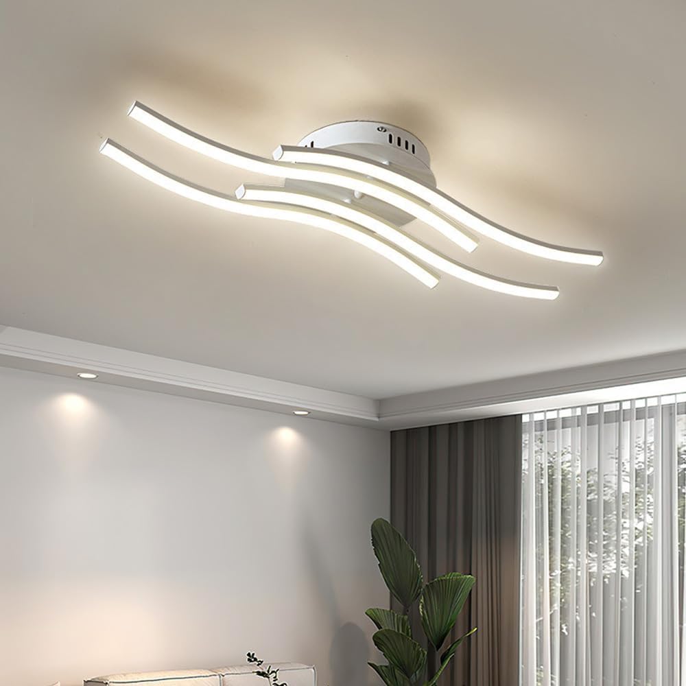 HJYBFA 調光可能なアクリル天井照明器具 65cm 工業用リニアライトウェーブストリップ LEDシャンデリア ダイニング リビン