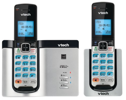 Vtech DECT 6.0 2 Cordless Phones with Bluetooth Connect-to-Cell, Caller ID, Handset Speaker Phones, Black and Silver by VTech - Used condition - CA$54.99