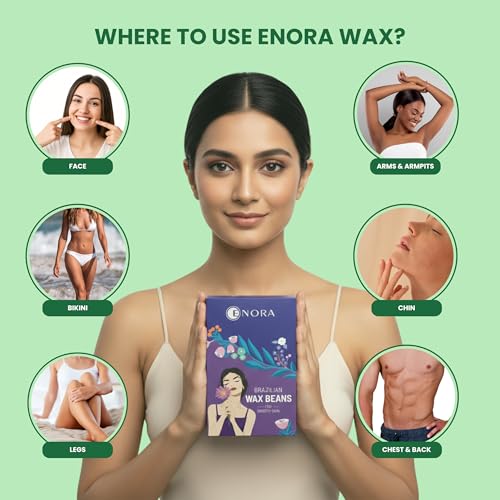 Image of ENORA Brazilian Stripless Wax Beans for Women (50g) | With Wooden Spatula | Natural | For Face, Chin, Hairline, Bikini Area & Full Body Hair Removal (50 Gram, Aloevera)