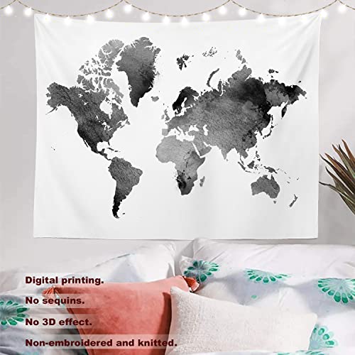 Batmerry Black And White Tapestry, Map Of The World Map Watercolor Picnic Mat Beach Towel Wall Art Decoration For Bedroom Living Room Dorm, 51.2 X 59.1 Inches, Black White 5 #TOP1