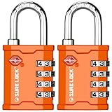SURE LOCK TSA Accepted 4 Dig Heavy Duty Big Combination Luggage Padlock All Metal Travel Lock for Equipment Hard Case Luggage Gun Case Gym Locker Pelican Vault Lock (2, Orange)