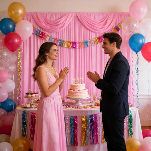 Image of 2 Panels Pink Backdrop Curtain, 10 x 10 Feet Polyester Background Curtains for Parties, Weddings, Baby Showers, Halloween, Christmas, Birthday Party Photoshoot Backdrop Curtains Decorations