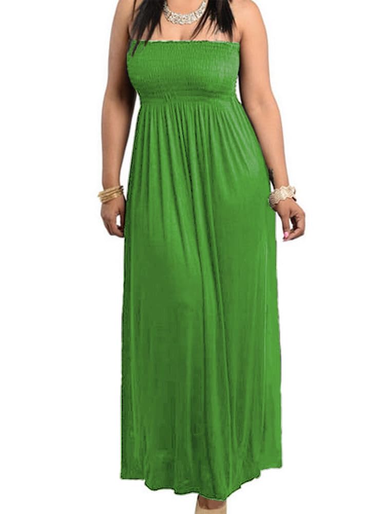 811 - Smocked Chest Strapless Tube Long Maxi Beach Cover-up Dress