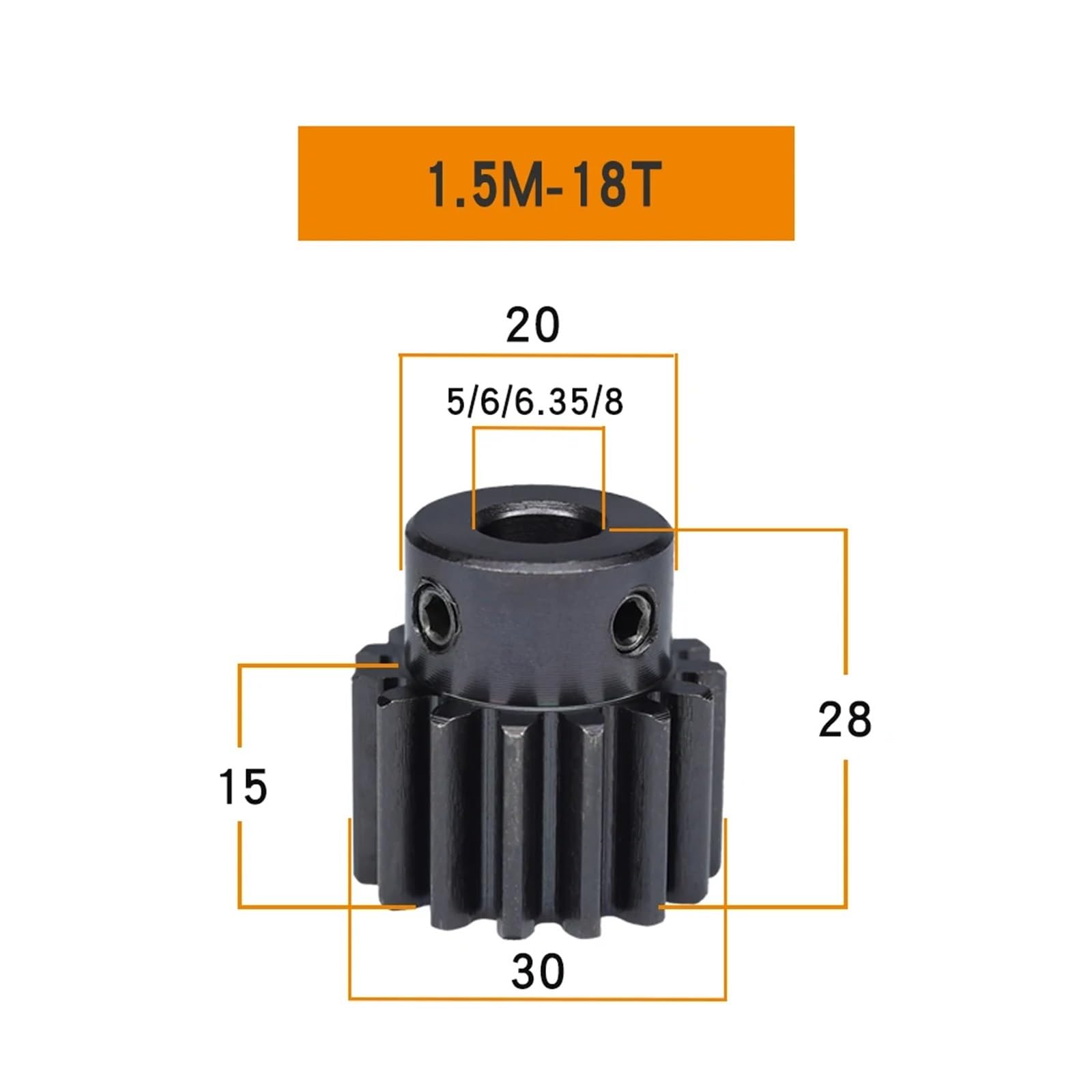 Bevel Gear Pinion Hardware Mechanical 1.5 Module Spur Gear 1.5M-18T Carbon Steel Blackening High Frequency Quenching Gear Bore Size 5/6/6.35/8mm(5mm)
