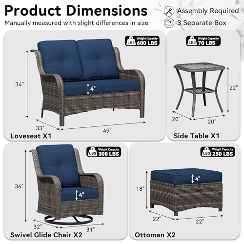 Image of 6 Piece Outdoor Wicker Patio Furniture Set, Outdoor Swivel Rocker Patio Chairs Set with Thickened Olefin Cushions, High Back and Deep Seating, Hand-Woven PE Rattan for Porch, Deck