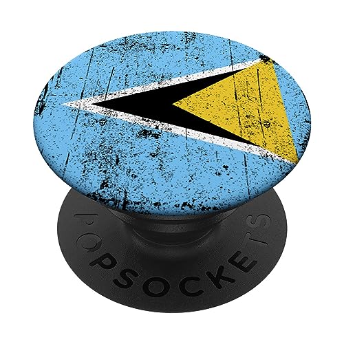 Country Flag Souvenir Grunge Flag Saint Lucia PopSockets Swappable PopGrip, Black